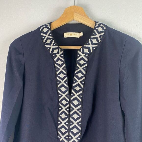 Tory Burch Ariana Tunic Top With Embroidered Taping Detail Navy - Picture 4 of 7